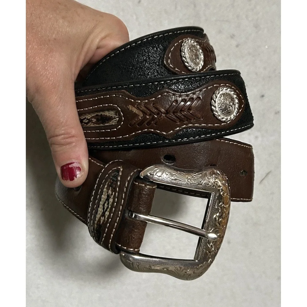 Nocona Belt Co. Western Leather Cowboy Belt Silver Buckle Men's Size 40